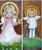 Papier ryżowy AR A4/ R94 -2 aniołki  Aniołek z sercem i chłopczyk z latarnią