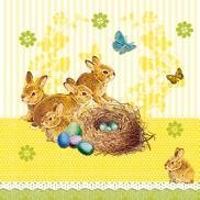 Serwetka AM 23301535-Bunnies nest yellow- zajączki opakowanie 20szt
